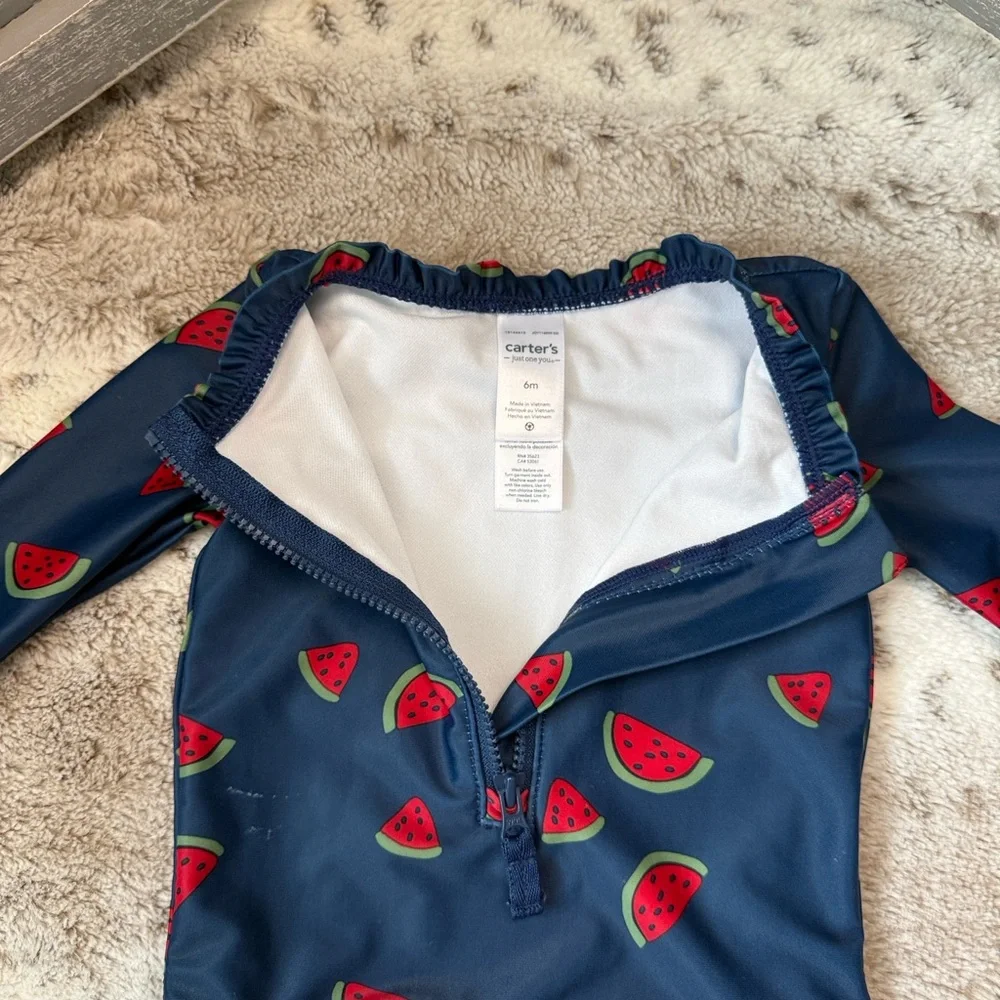 Carter’s long sleeve rashguard swimsuit baby girls 6 months watermelon beach